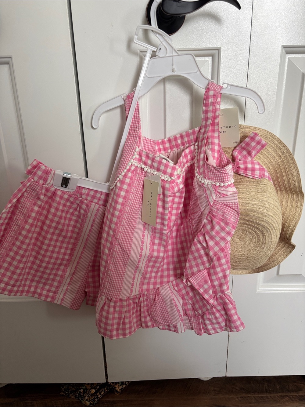 Max Studio Pink Gingham Girls Matching Top & Shorts Set